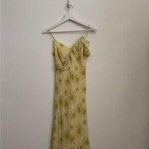 Max Edition Yellow Floral Midi Slip Dress with Ruffle Strap